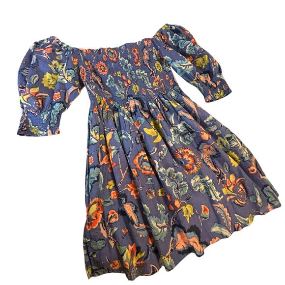 Velvet by Graham & Spencer Blue Floral Smocked  Mini Dress - Size L - Picture 12 of 13